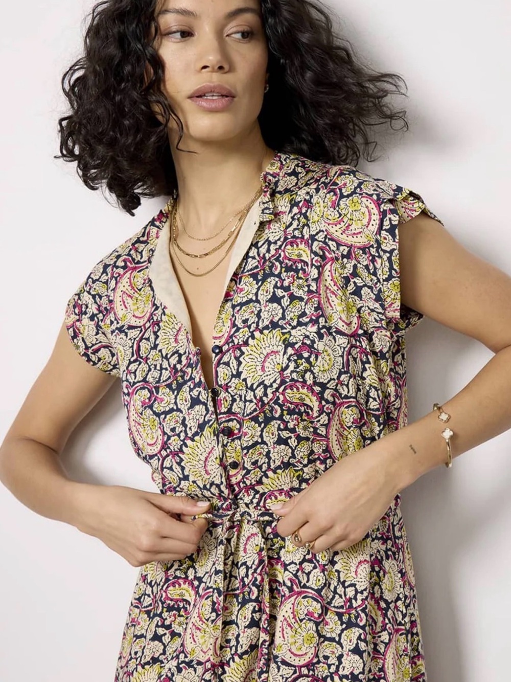 Love Tomas by Emerson Fry Frances Frill Navy Paisley print Maxi Dress sz M - Picture 3 of 14